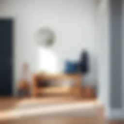 Stylish wood bench shoe rack in a modern entryway